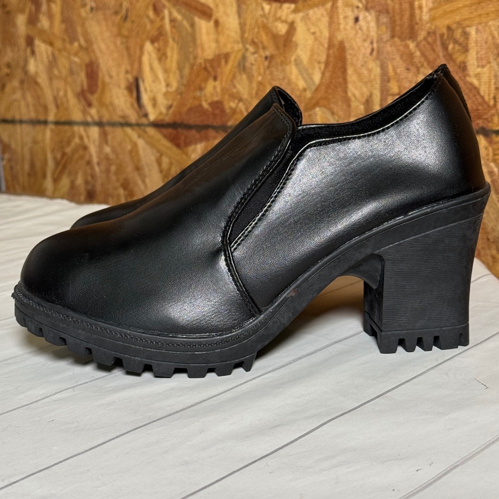 Chunky Heel Ankle Boots Black Faux Leather Versatile Timeless Chic Simple 43/11